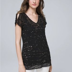 White House Black Market Embellished Top Black Size M 💖 Beautiful Sparkle 💖